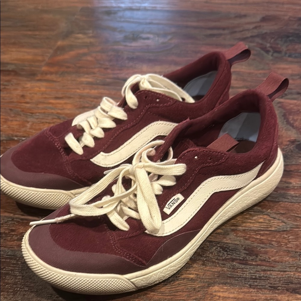 Vans Burgundy and Cream Athletic Shoes